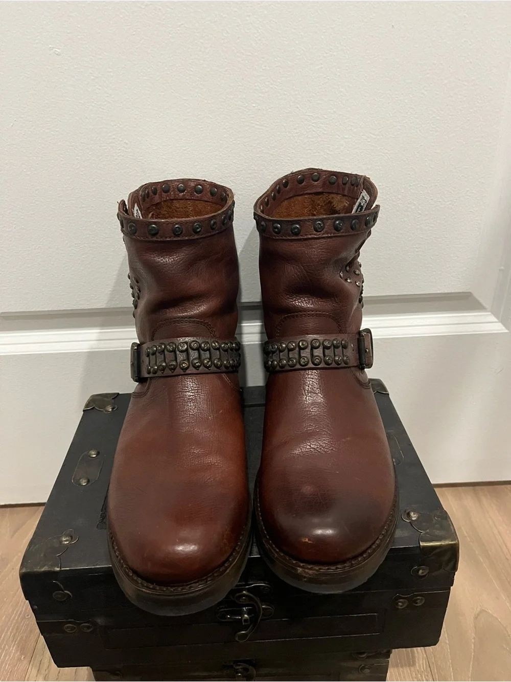 Frye Brown Leather Studded Ankle Boot